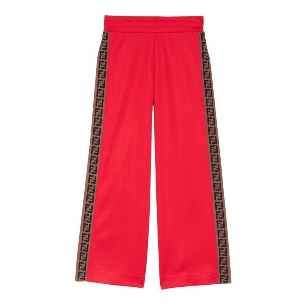 Fendi Red Wide-Leg Sweatpants with Brown FF Logo Tape